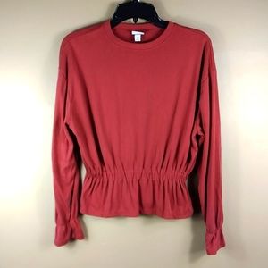 A New Day - Orange Red Long Sleeve Ribbed Peplum Top - XS